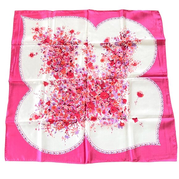 Pink Floral Scarf Made in Japan 26" Square Hand Printed Acetate Vintage - Picture 1 of 8